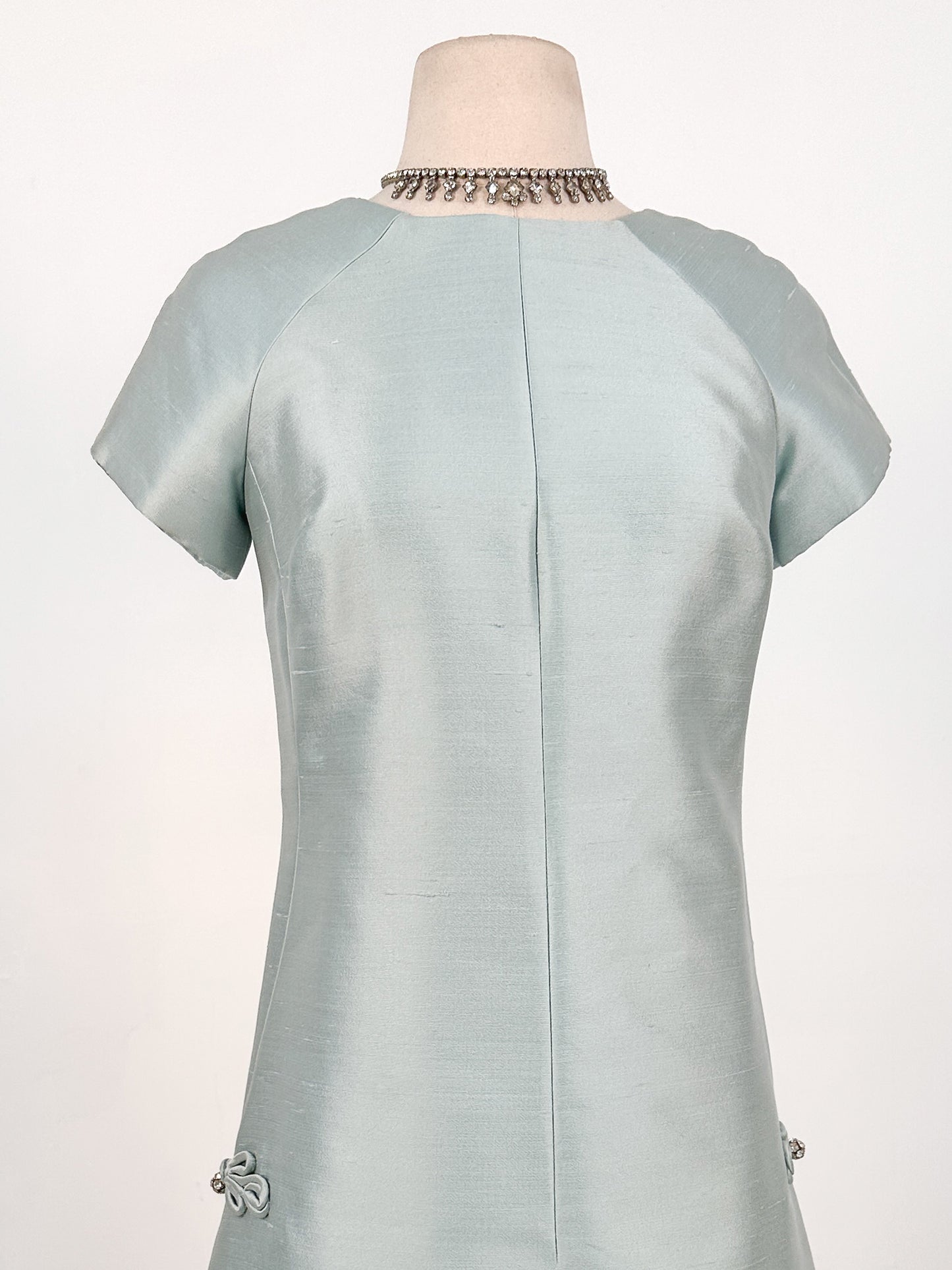 1960s Ice Blue Shantung Shift Dress / Waist 33