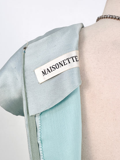 1960s Ice Blue Shantung Shift Dress / Waist 33