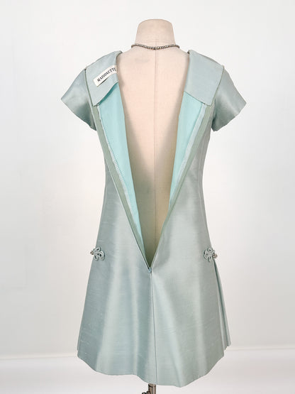 1960s Ice Blue Shantung Shift Dress / Waist 33