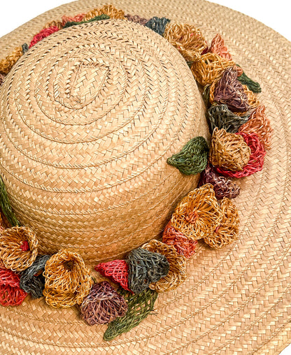 1980s Floral Straw Hat