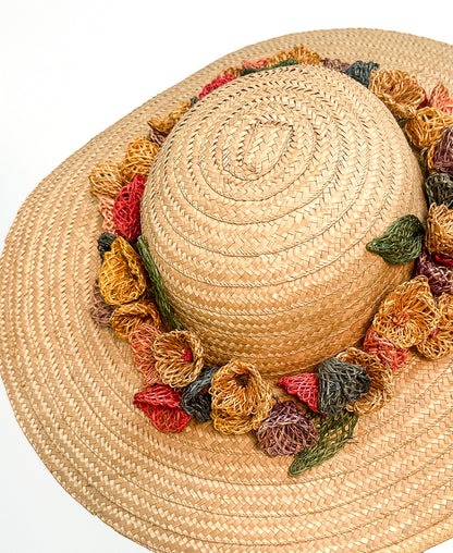 1980s Floral Straw Hat