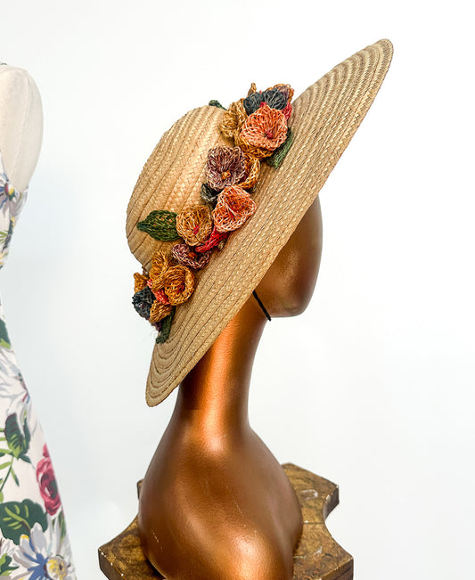 1980s Floral Straw Hat