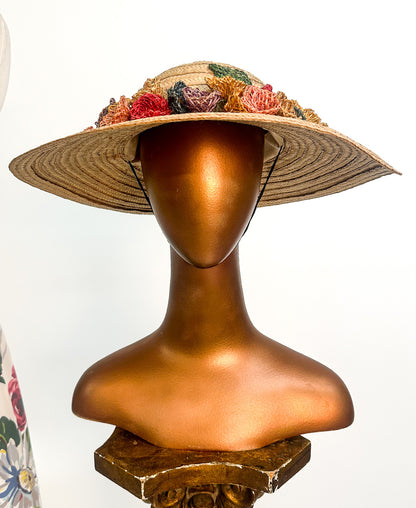 1980s Floral Straw Hat