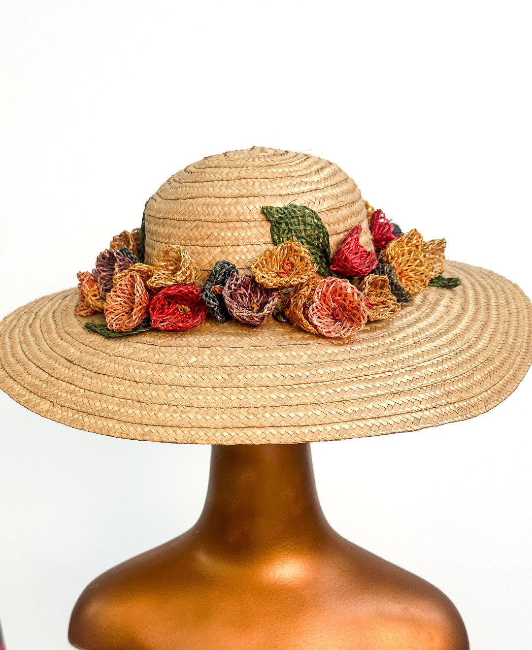 1980s Floral Straw Hat