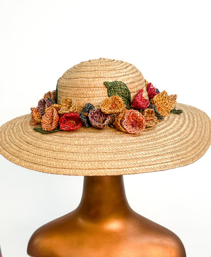 1980s Floral Straw Hat