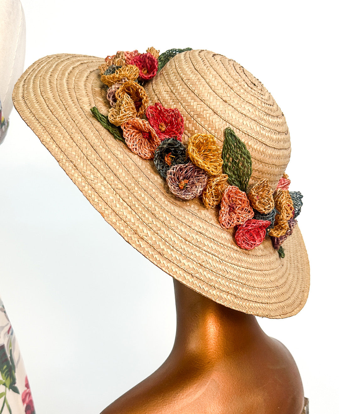 1980s Floral Straw Hat