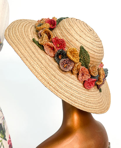 1980s Floral Straw Hat
