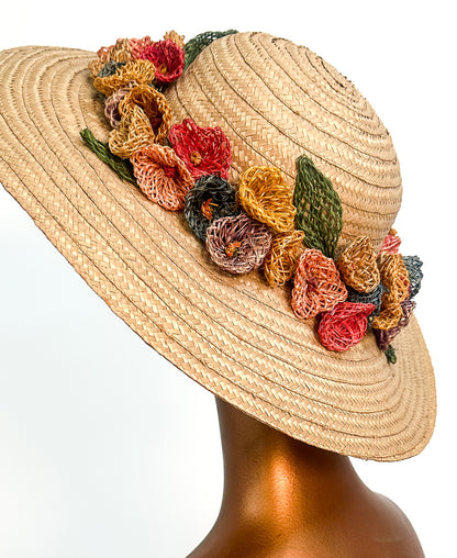 1980s Floral Straw Hat