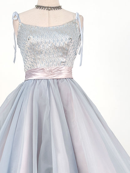 1950s Ice Blue Cinderella Party Dress / Waist 26