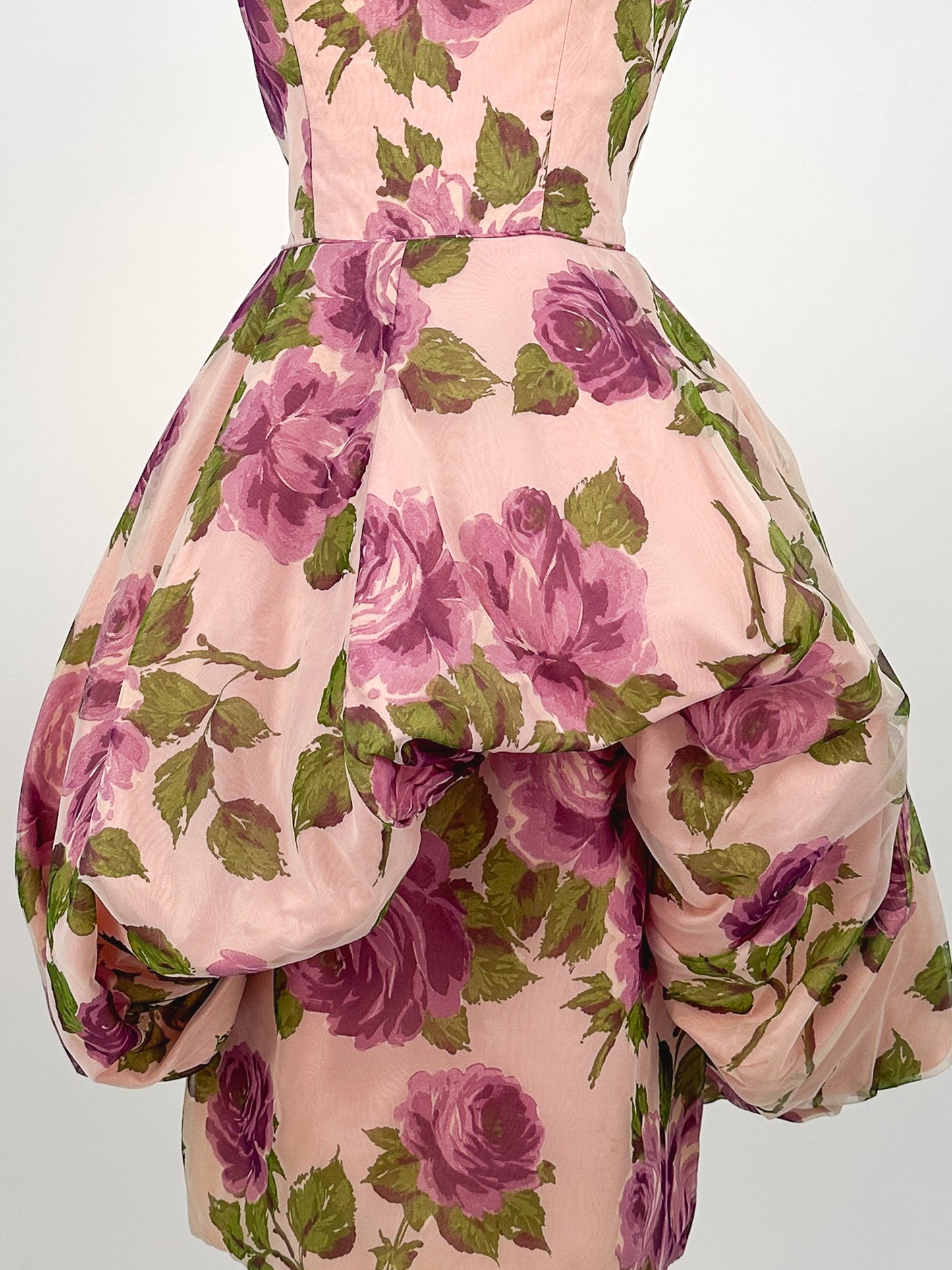 1950s Stunning Purple Rose Dress with Bubble Peplum / Waist 26