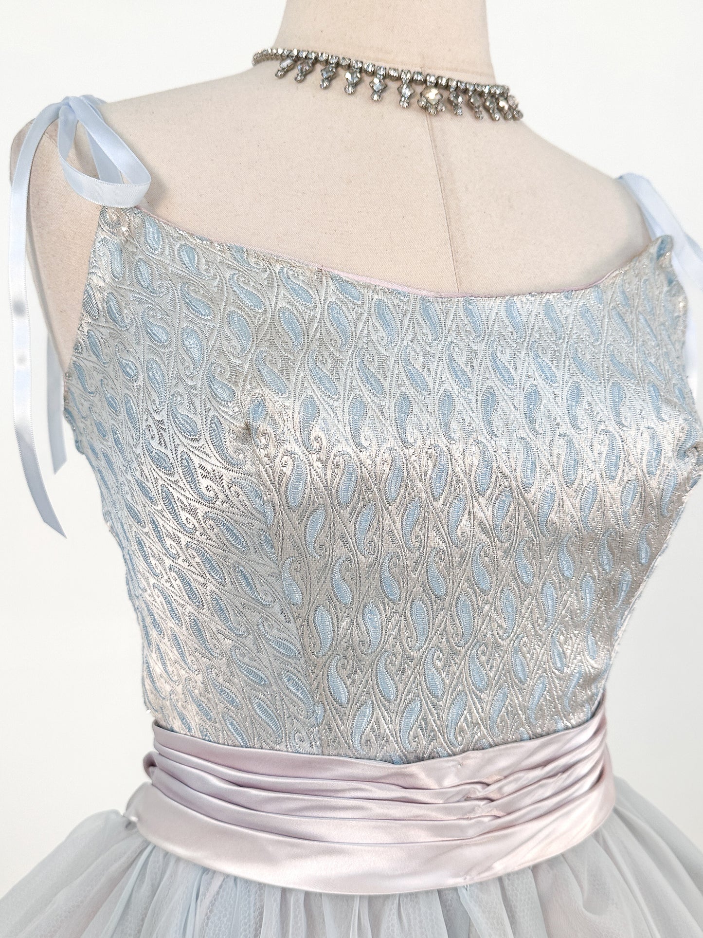 1950s Ice Blue Cinderella Party Dress / Waist 26