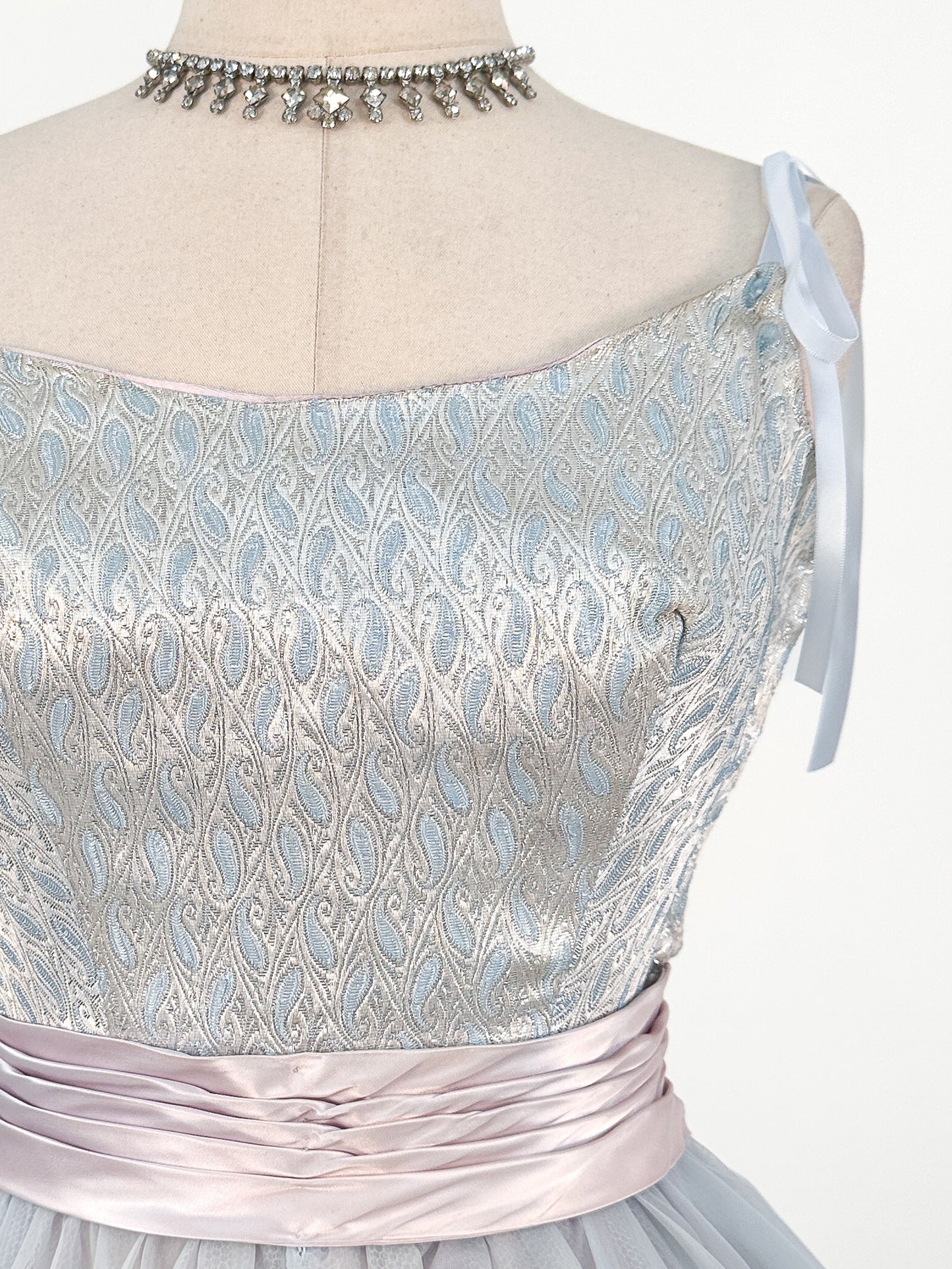 1950s Ice Blue Cinderella Party Dress / Waist 26