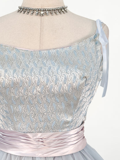 1950s Ice Blue Cinderella Party Dress / Waist 26