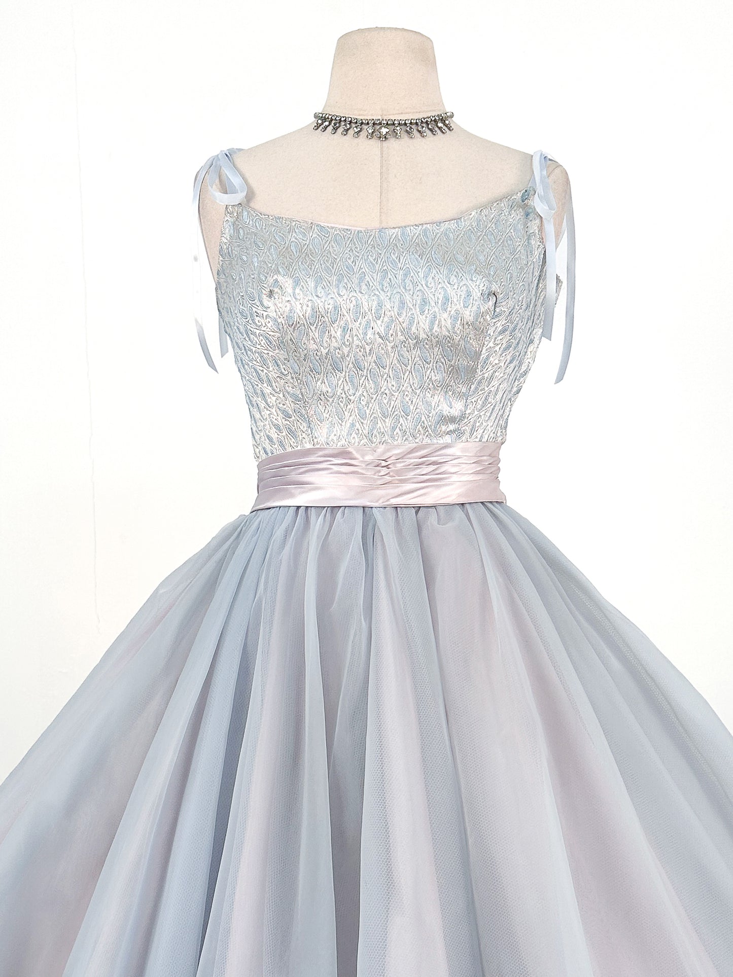 1950s Ice Blue Cinderella Party Dress / Waist 26