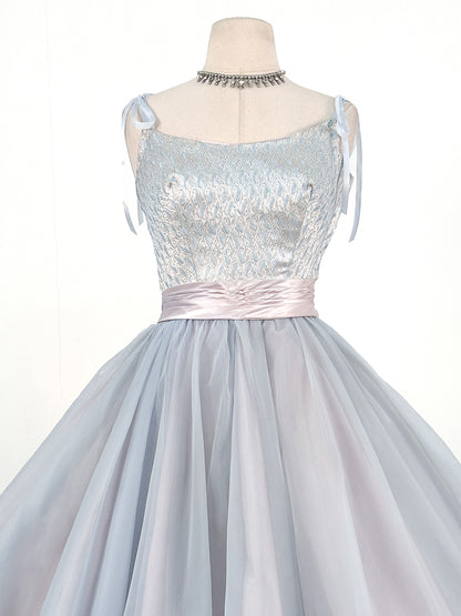 1950s Ice Blue Cinderella Party Dress / Waist 26