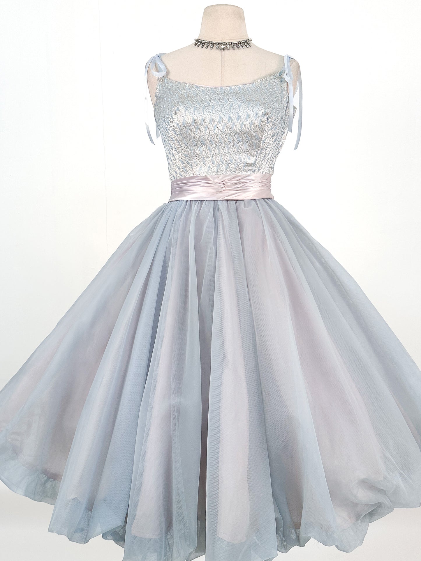 1950s Ice Blue Cinderella Party Dress / Waist 26