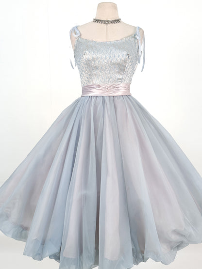 1950s Ice Blue Cinderella Party Dress / Waist 26