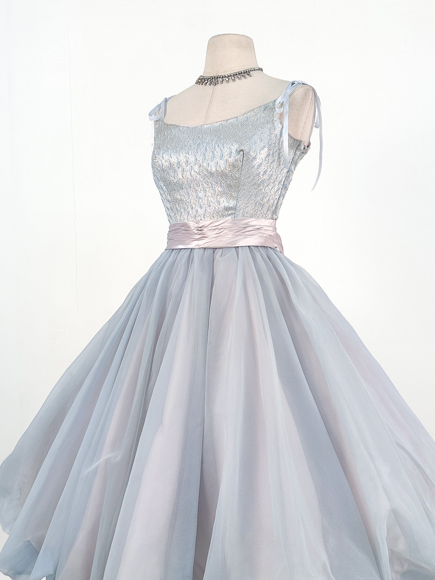 1950s Ice Blue Cinderella Party Dress / Waist 26
