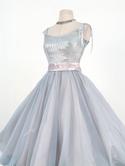 1950s Ice Blue Cinderella Party Dress / Waist 26