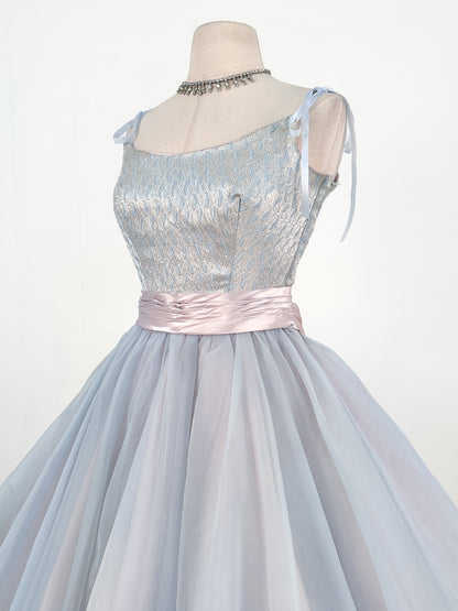 1950s Ice Blue Cinderella Party Dress / Waist 26