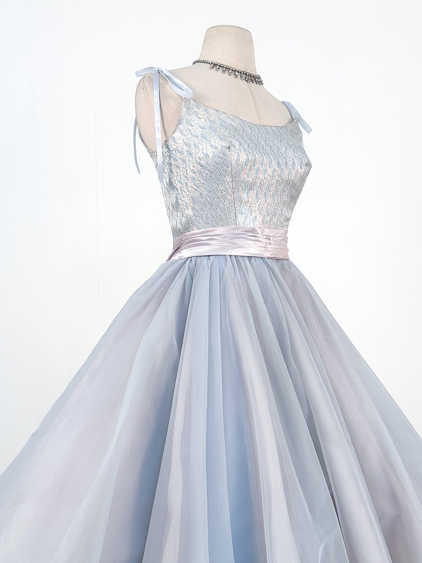 1950s Ice Blue Cinderella Party Dress / Waist 26