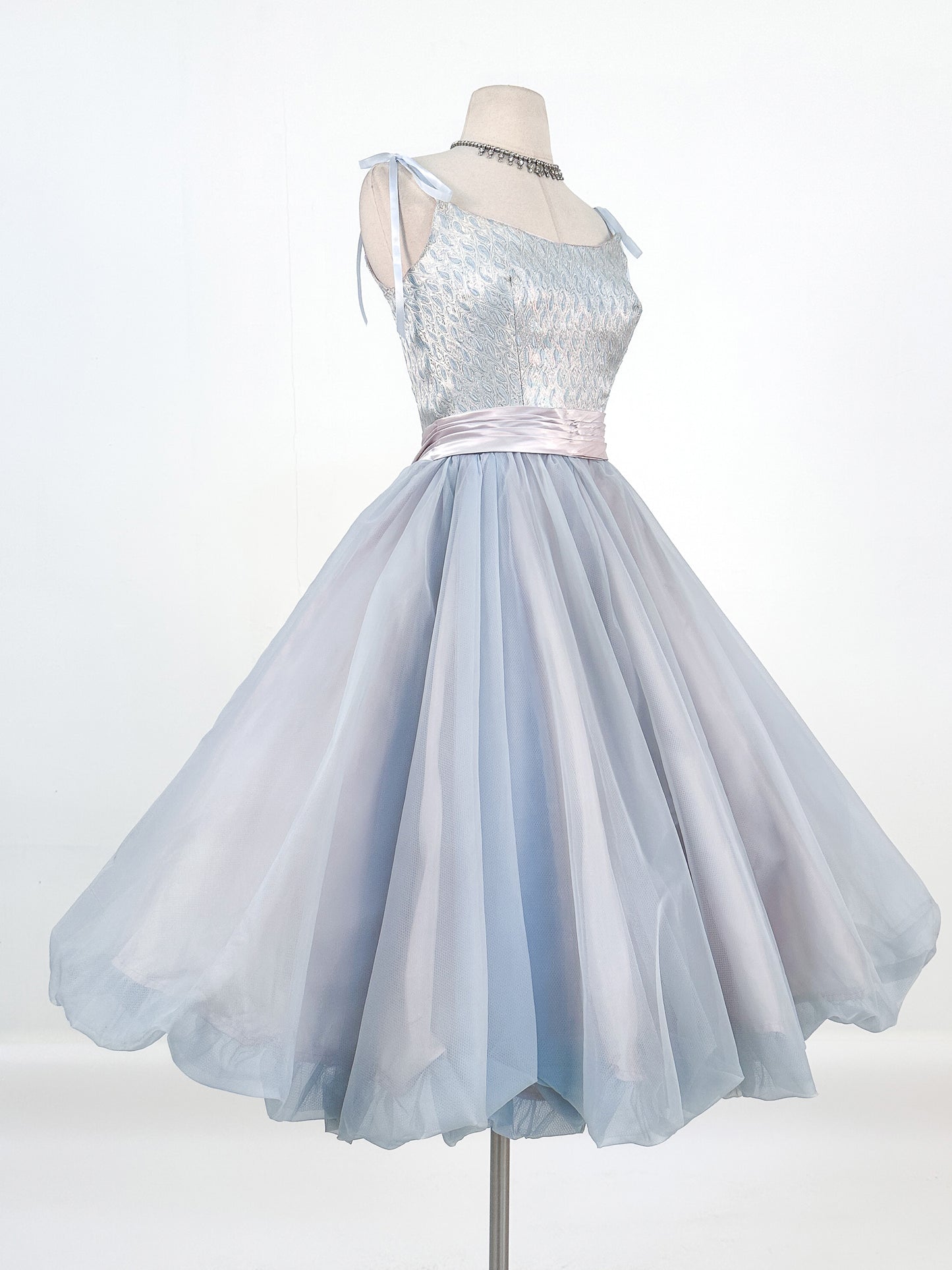 1950s Ice Blue Cinderella Party Dress / Waist 26