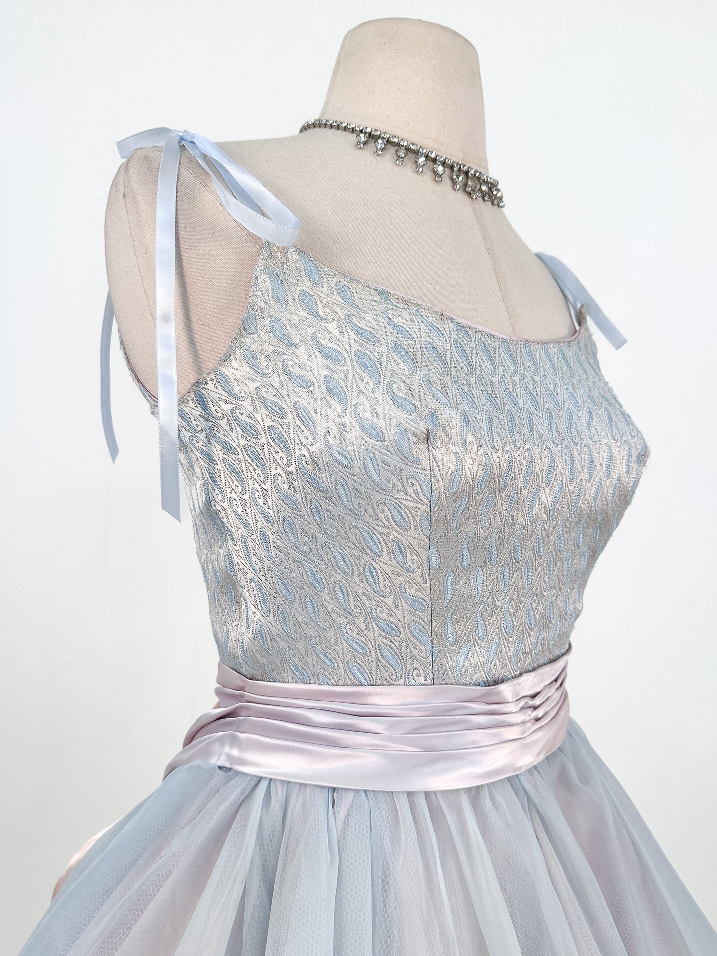 1950s Ice Blue Cinderella Party Dress / Waist 26