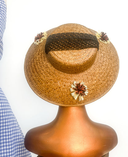 1950s Straw Summer Hat with Raffia Details