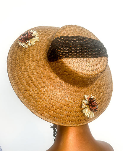 1950s Straw Summer Hat with Raffia Details