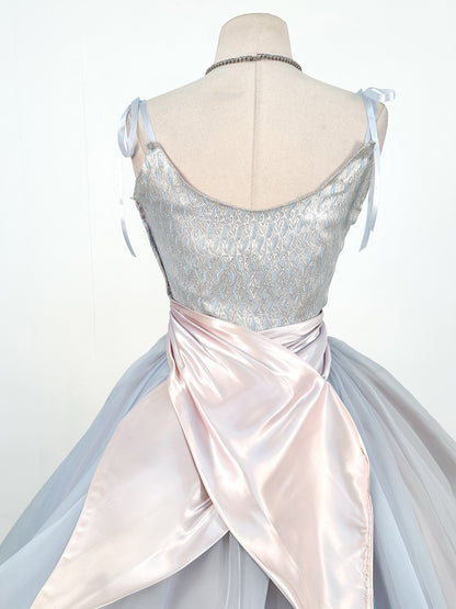 1950s Ice Blue Cinderella Party Dress / Waist 26