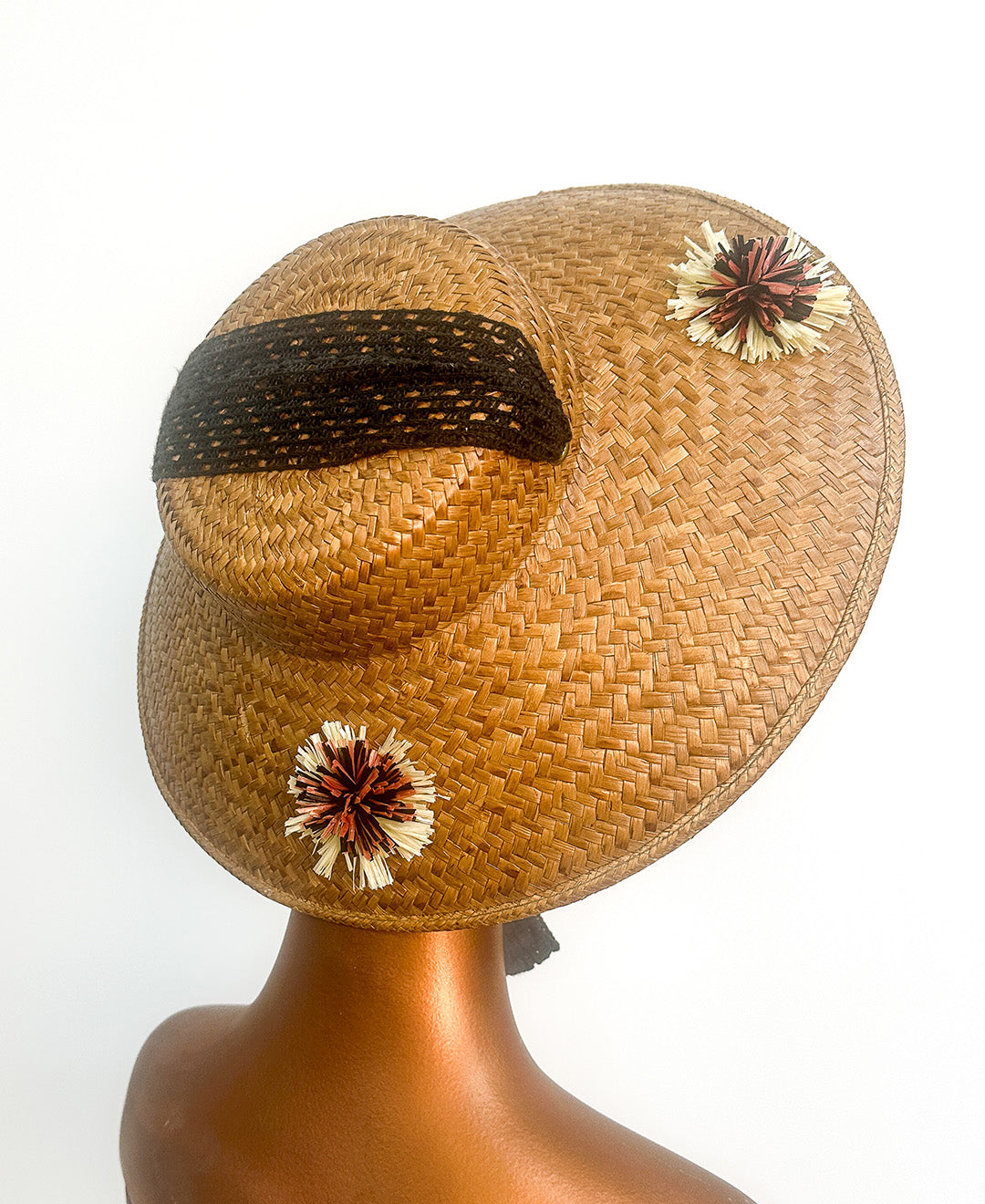 1950s Straw Summer Hat with Raffia Details