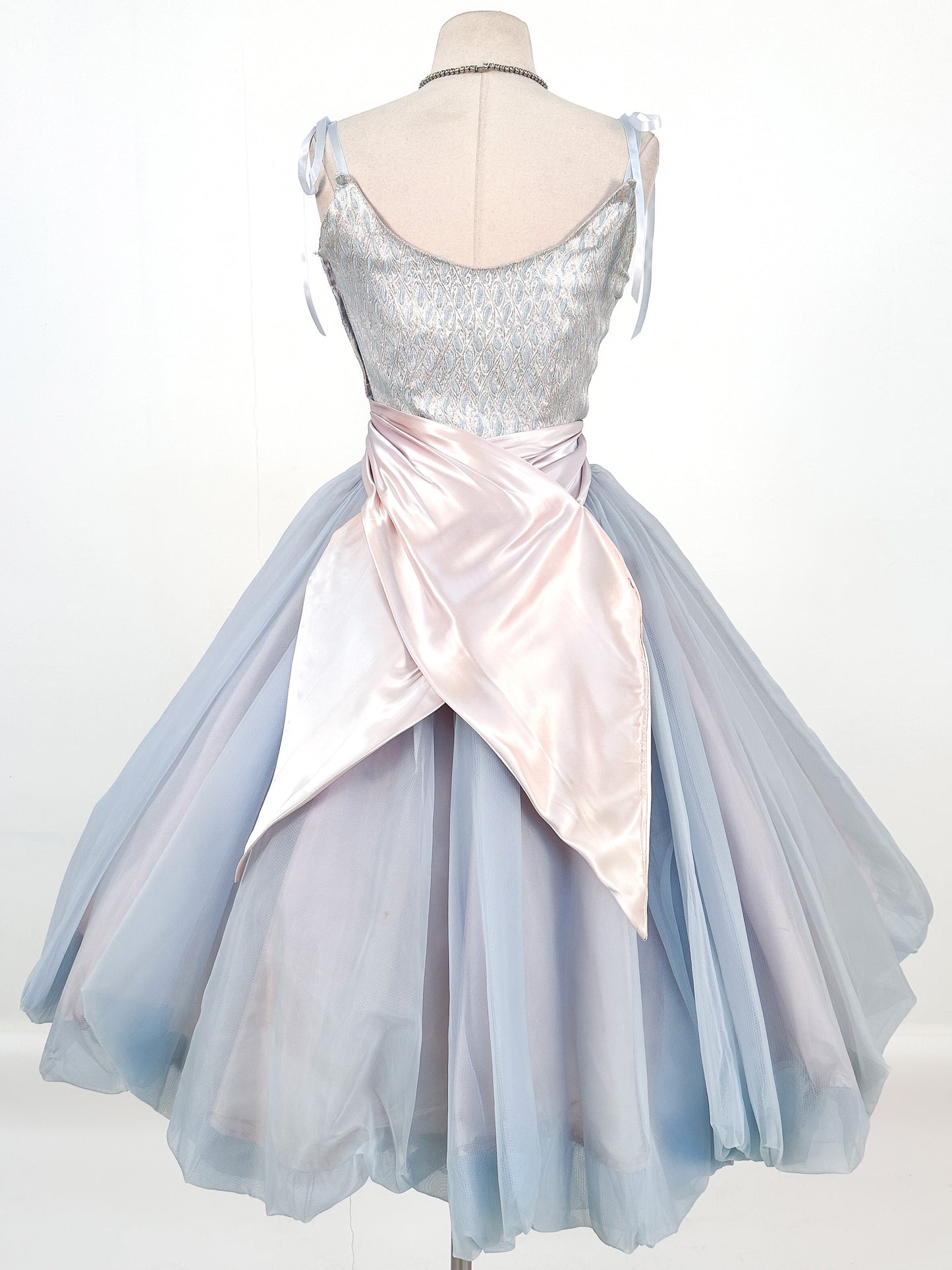 1950s Ice Blue Cinderella Party Dress / Waist 26
