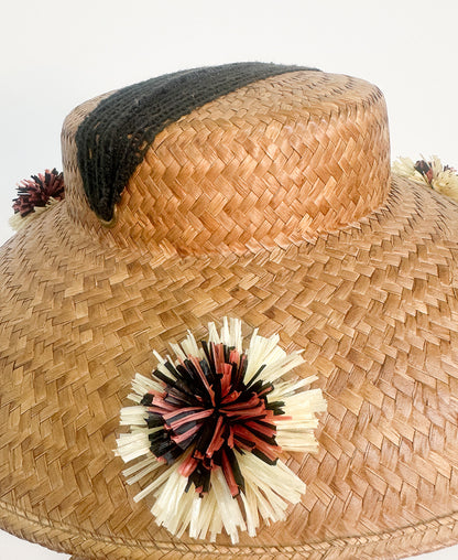 1950s Straw Summer Hat with Raffia Details