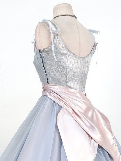 1950s Ice Blue Cinderella Party Dress / Waist 26