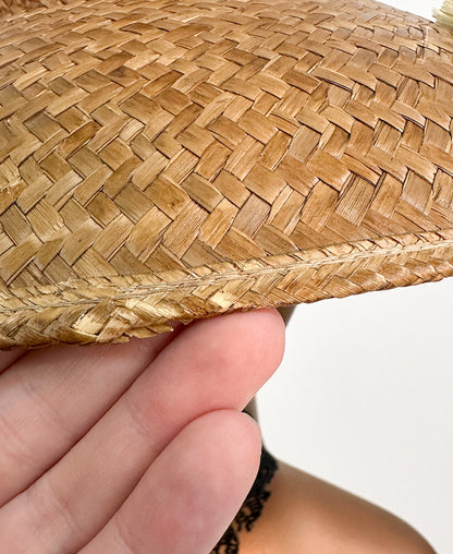 1950s Straw Summer Hat with Raffia Details