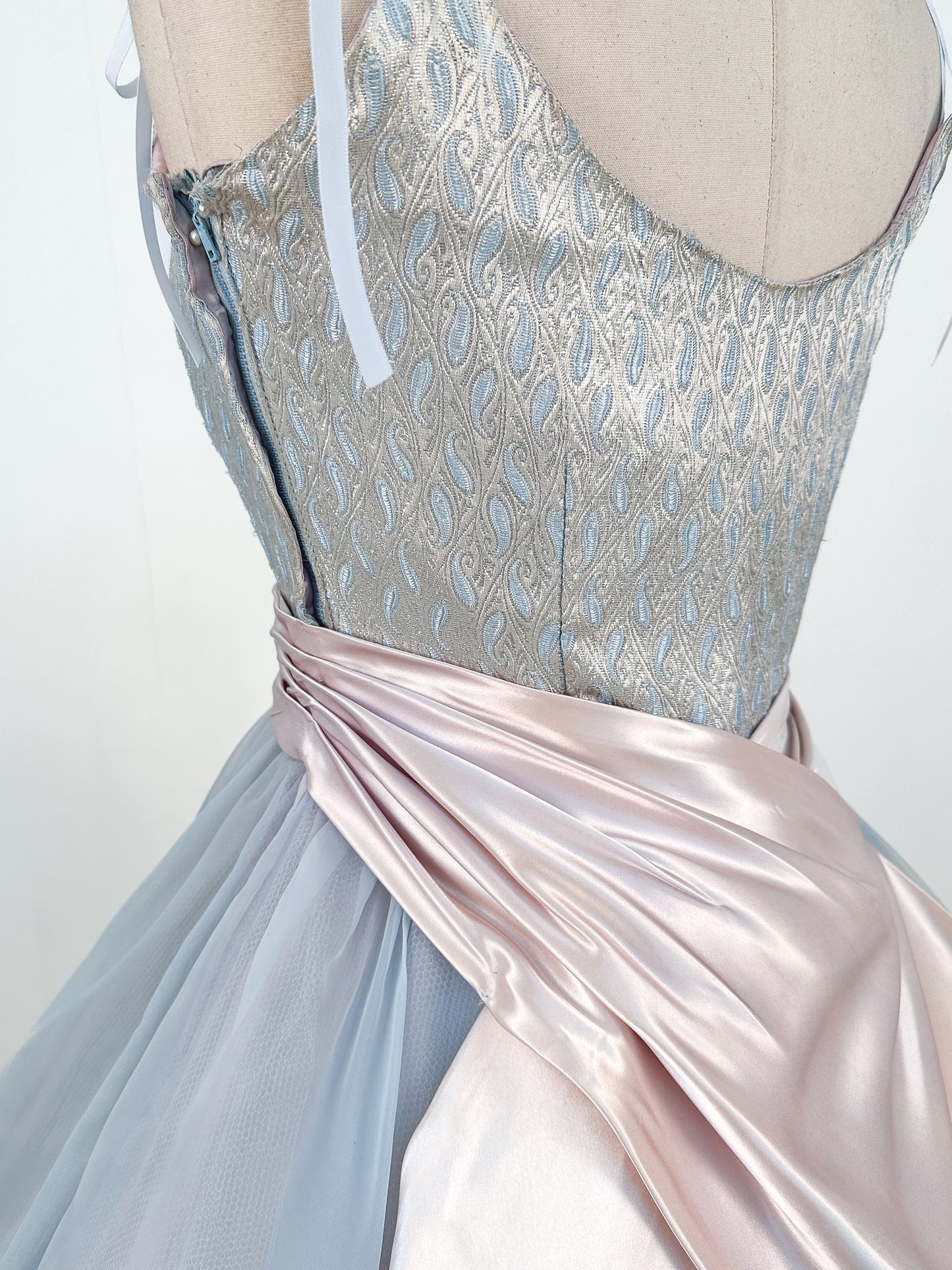 1950s Ice Blue Cinderella Party Dress / Waist 26