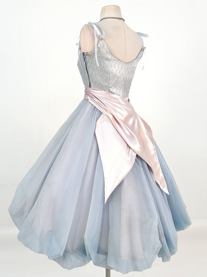 1950s Ice Blue Cinderella Party Dress / Waist 26