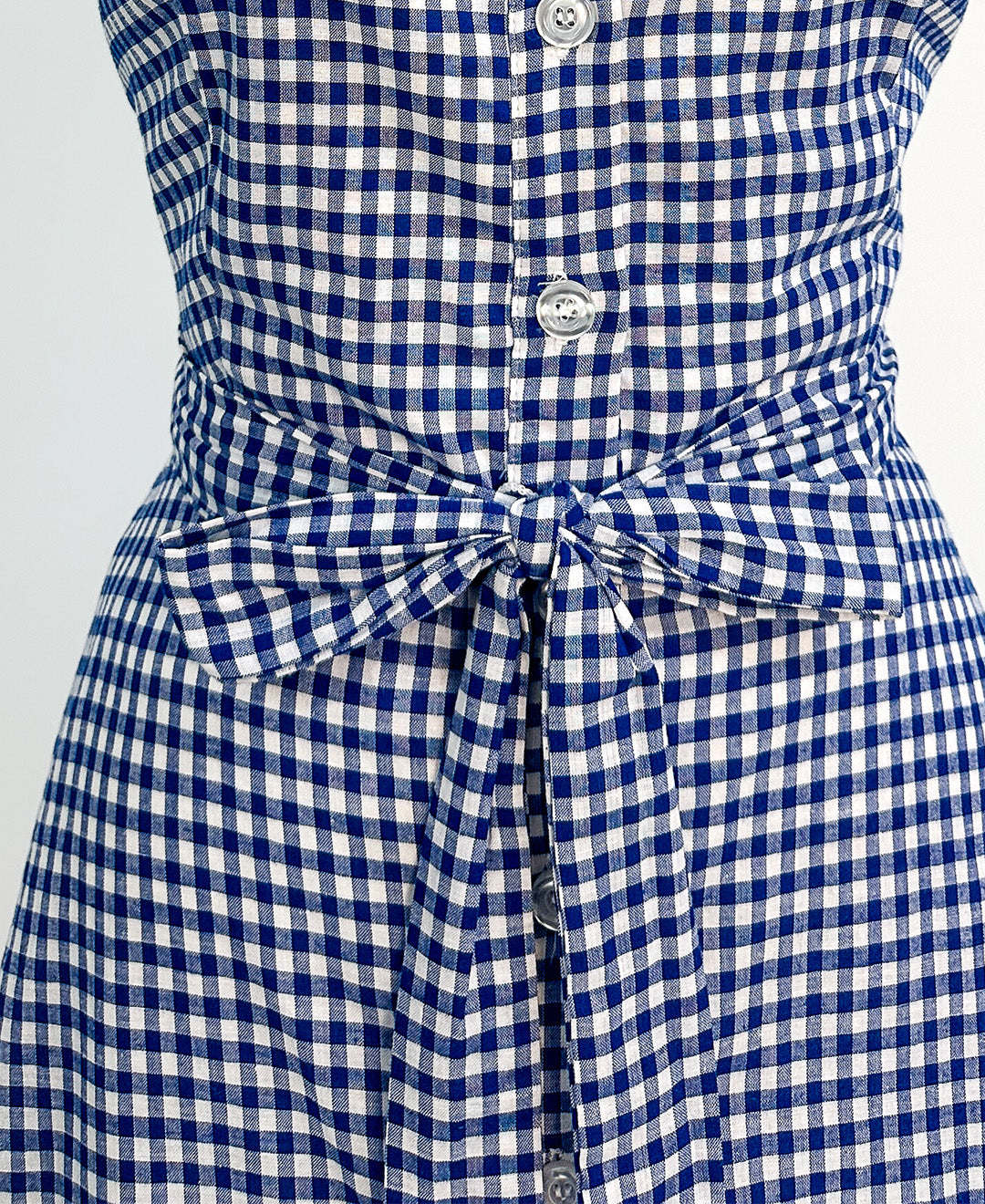 1990s Blue Gingham Cotton Button Up Dress / Waist 34"