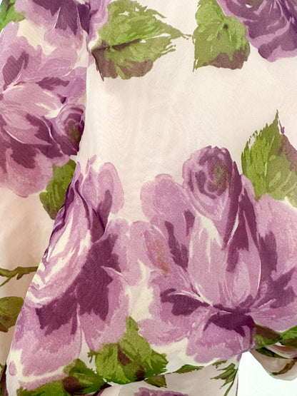 1950s Stunning Purple Rose Dress with Bubble Peplum / Waist 26