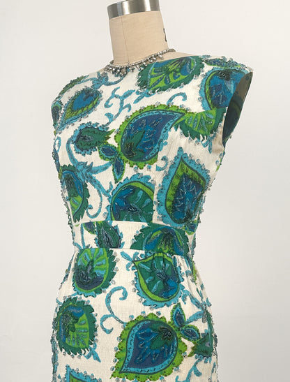 1960s Beaded Summer Dress by Malcolm Starr / Waist 26