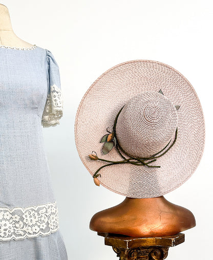 1970s 'Floppy' Pale Pink Rose Bud Sun Hat