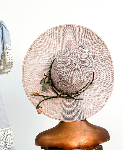 1970s 'Floppy' Pale Pink Rose Bud Sun Hat