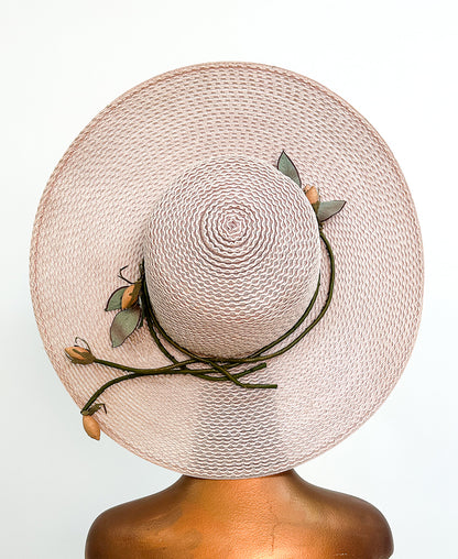 1970s 'Floppy' Pale Pink Rose Bud Sun Hat