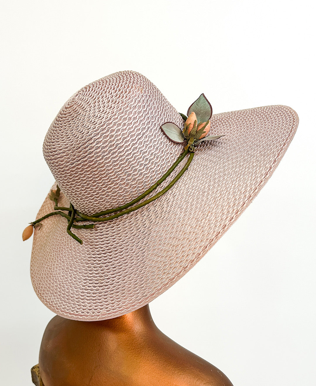 1970s 'Floppy' Pale Pink Rose Bud Sun Hat