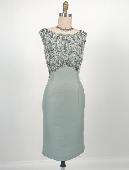 1960sCocktail Dress with Heavily Beaded Bodice / Waist 26-28