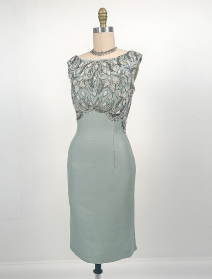 1960sCocktail Dress with Heavily Beaded Bodice / Waist 26-28