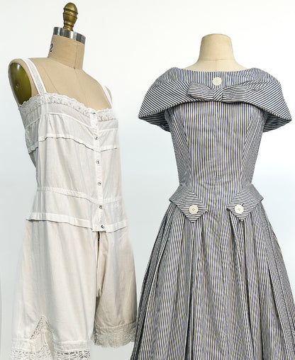 1950s Seersucker Dress by Suzy Perette / Waist 26