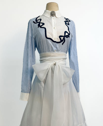 00s Cotton Pinstriped Button Up with Bows / Bust 36