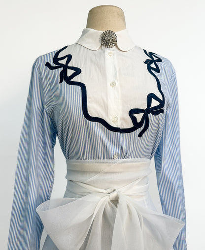 00s Cotton Pinstriped Button Up with Bows / Bust 36