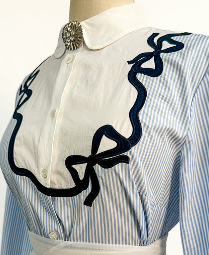 00s Cotton Pinstriped Button Up with Bows / Bust 36